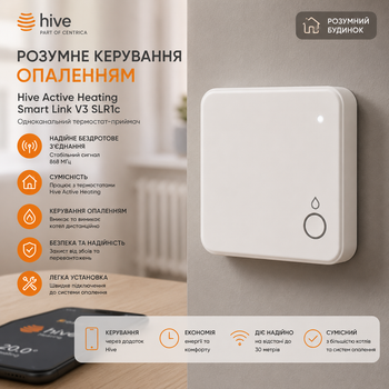 Одноканальный термостат-приемник отопления Hive Active Heating Smart Link V3 SLR1c, ресивер для умного дома