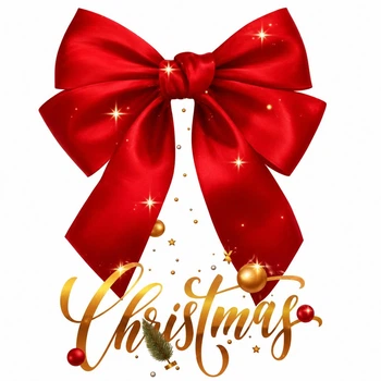 Наклейка Декоративная Christmas С Красным Бантом И Золотой Надписью 57x40см