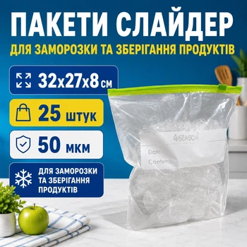 Пакеты полиэтиленовые с замком слайдер для заморозки 32х27х8 см 50 мкм 25 шт (слайдер 32x27x8)