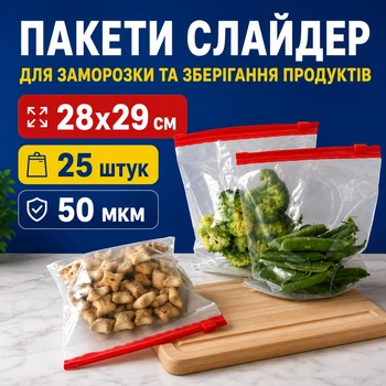 Пакет с замком слайдером для замораживания 29х28 см 50 мкм 25 штук (слайдер 29x28)
