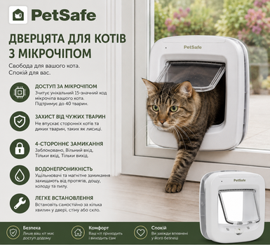 Умная дверца для кошек PetSafe с микрочипом RFID, доступ к 40 животным, 4-стороннее запирание, водонепроницаемые, легкая установка, белые