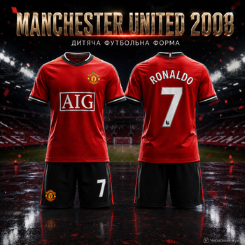 Форма футбольна дитяча Manchester United 2008 Ronaldo 7 ретро червона комплект футболка та шорти розмір 26 — зріст 140–150 см