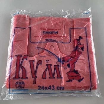 Пакети-майка фасувальні Кум червоні, 24x43 см, 100 шт, для продуктів, покупок і щоденного використання