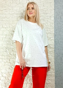 Футболка бавовняна з дрібними паєтками та стразами біла GAGA summer 16-150 - L-XXL - білий