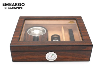Х'юмідор для 15-20 сигар зі скляною кришкою та аксесуарами Walnut Matte Finish