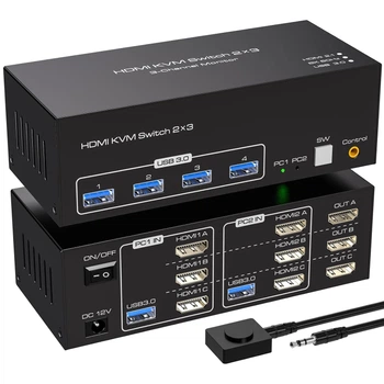 HDMI KVM-переключатель для трех мониторов и двух компьютеров с поддержкой USB 3.0