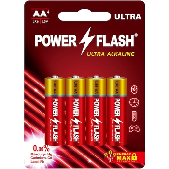 Батарейка алкалінова POWER FLASH ULTRA LR06/AA, на блістері 4шт (48шт в коробці)