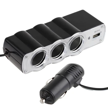 Разветвитель прикуривателя WF0120 автомобильный с USB 3 выхода 60 Вт адаптер питания с кабелем 40 см для авто 12В 24В Чёрный
