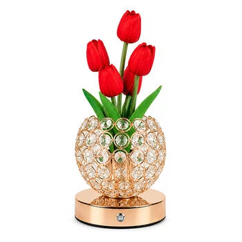 Настольная лампа LED светильник Lesko Tulips Crystal SJP0723002 Red ночник в виде букета тюльпанов