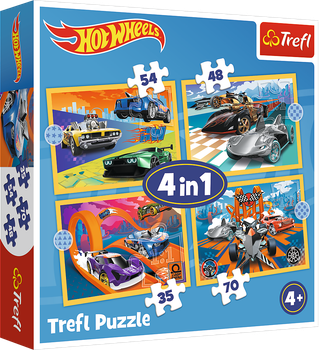 Zestaw puzzle Trefl 4 w 1 Hot Wheels pojazdy 35- 48-54-70 elementów (5900511346275)