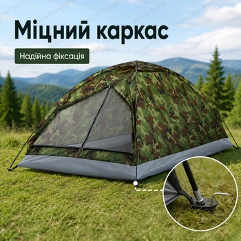 Автоматическая туристическая палатка быстросборная 4-местная 200×200×145 см для кемпинга охоты рыбалки походов и активного отдыха с прочным каркасом вентиляцией чехлом и москитной сеткой Комуфляжный