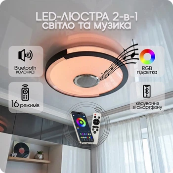 Люстра светодиодная 517 Dlight RGB с пультом и колонкой 70Вт Белый (02179)