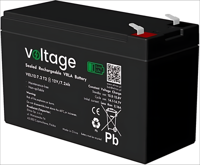 Аккумуляторная батарея Voltage AGM Long Life 12V 7.2Ah (VEL12-7.2 T2)
