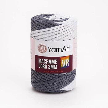 Шнур плетений YarnArt Macrame Cord VR 3mm біло-сірий №910 (3085910)