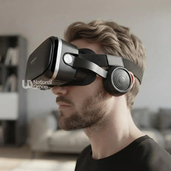 Очки виртуальной реальности для смартфона с наушниками и микрофоном VR SHINECON, VR 3D для Android и iPhone для игр, просмотра 3D-фильмов и видео 360° с регулируемым креплением на голову, JBV-12-Black