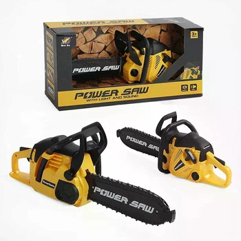 Детская игрушечная бензопила Power Saw на батарейках со звуком желтая