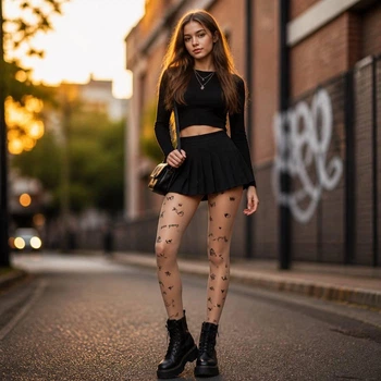 Колготы безразмерные 20 Den для девочки подростка Day Mod Punk Naturelр 2 М 155-175 см 13-14 лет Черные-Беж 1121191