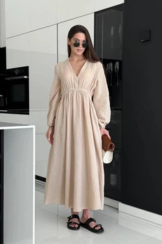 Жіноча сукня максі, муслін, беж, розмір XL/2XL