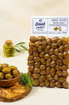 Оливки зеленые с перцем Буково Greek Product с косточкой 500г