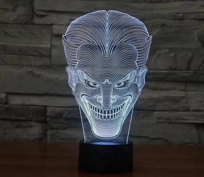 Світильник нічник декоративний ручної роботи з пультом «Джокер (Joker) DC Comics» 3D лампа з Led-підсвічуванням (7 кольорів 4 режими) (3DP035)