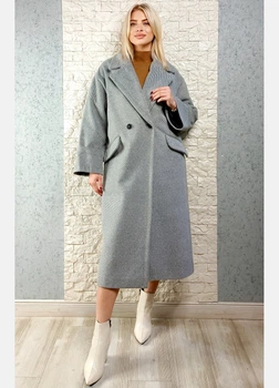 Пальто двобортне оверсайз вовна + бавовна сіре Hot fashion 40-121 - сірий - S