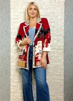 Піджак з арт-принтом подовжений бордовий New Collection 21-853 - бордовий - M-XL