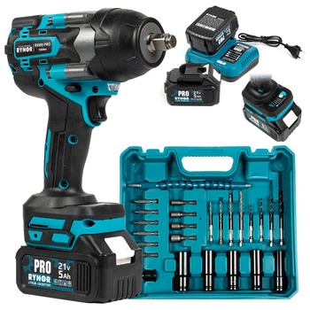 Гайковерт ударный аккумуляторный Rynor RX995 PRO (21V, 5Ah, 1000 Nm) Бесщеточный гайковерт + набор инструментов в кейсе