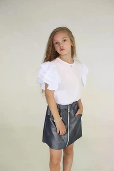 Блузка для дівчинки біла з рукавами воланами СмаилТайм Isabella, SmileTime зріст 128 (LC9-07-2)
