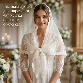 Весільна хустка для нареченої євро сітки оф-вайт 90х90 см HU00029-0