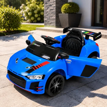 Детский электромобиль Cabrio 6V 5Ah с пультом управления, плавным стартом, LED-фарами, USB, AUX, MP3 и открывающимися дверями, Синий