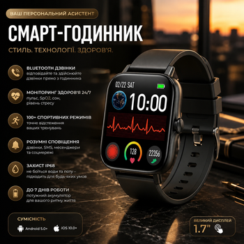 Розумний смарт-годинник EGQINR 1.7" з функцією Bluetooth-дзвінків: Ваш персональний фітнес-трекер, монітор здоров'я