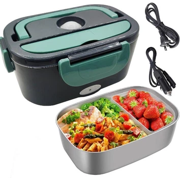 Электрический ланч-бокс ELECTRONIC LUNCHBOX 220V + 12V, Контейнер для подогрева пищи от сети и прикуривателя, с нержавеющей емкост
