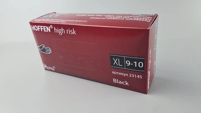 Рукавички одноразові гумові чорні HOFFEN, розмір XL, 50 шт, неопудрені, для огляду, клінінгу та сервісу