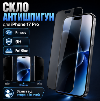 Защитное стекло для iPhone 17 Pro антишпион Privacy черное приватное стекло 3D 9H на экран с защитой от царапин