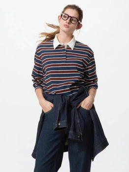 Поло жіноче Uniqlo 465486541 S Коричневий/Синій (1159863077)