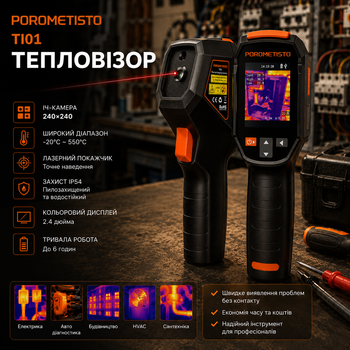 Тепловизор TI01 с ИК-камерой 240×240, лазерным указателем, IP54, диапазон -20°C…550°C, тепловизионная камера для диагностики