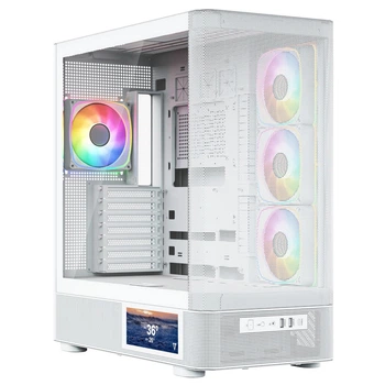 Корпус Modecom VOLCANO AQ400 ARGB MIDI SIDE LCD 6,2”, 4x120mm fans WHITE без БП ATX