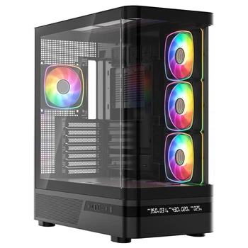 Корпус Modecom VOLCANO AQ200 ARGB MIDI FRONT LCD, 4x120mm fans BLACK без БП ATX