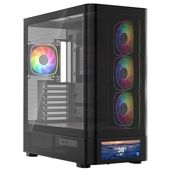 Корпус Modecom VOLCANO AQ500 ARGB MIDI FRONT LCD 6,2”, 4x120mm fans BLACK без БП ATX