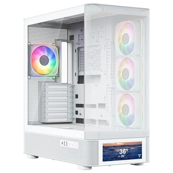 Корпус Modecom VOLCANO AQ500 ARGB MIDI FRONT LCD 6,2”, 4x120mm fans WHITE без БП ATX