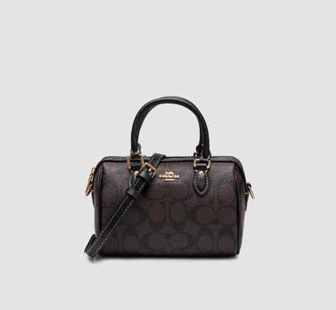 Сумка жіноча шкіряна з принтом в стилі Coach Rowan Brown Satchel In Signature Canvas