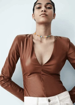 Боди Zara с V-образным вырезомзи искусственной кожи М