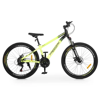 Велосипед горный подростковый 24" Profi Freedom AM DD алюминиевая рама 11" на рост 125-150 см лаймовый (FD-24001)