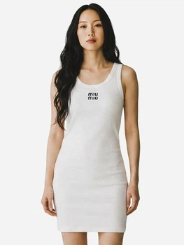 Платье короткое летнее женское Miu Miu MM25001 L Белое (436556942235)