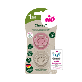 Пустышка латексная круглая для детей 0–6 месяцев NIP Cherry арт. 38876-51 2 шт. коралловый/бежевый