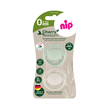 Пустышка латексная круглая для детей 0–2 месяцев NIP Cherry Newborn арт. 91031-51 2 шт. мятный/бежевый