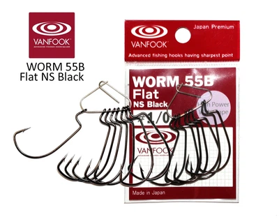 Офсетные крючки Vanfook WORM55B #02 с бородкой Flat NS Black 8 шт