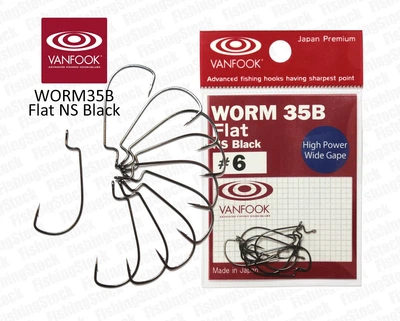 Гачок офсетный Vanfook WORM35B с бородкой Flat NS Black #02 8шт