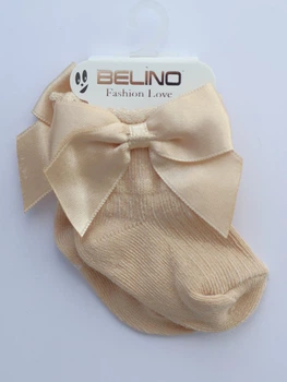 Нарядні шкарпетки для немовлят дівчаток Belino однотонні з бантиком Бежеві 17-18 / 0-6 міс.