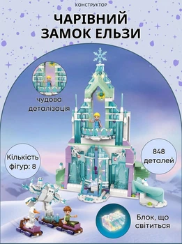 Конструктор Замок Ельзи Крижане серце, 848 деталей з підсвічуванням, дитячий блочний палац для дівчаток, сумісний з льодовий замки